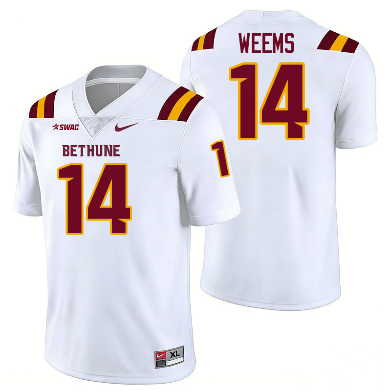 Bethune-Cookman Wildcats #14 Eric Weems College Football Jerseys,Uniforms-White